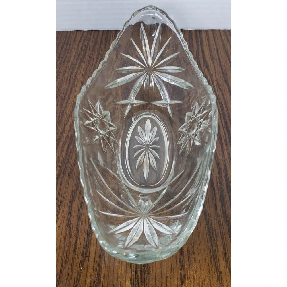 Vintage Anchor Hocking Small Relish Boat Prescut Star Pattern Clear